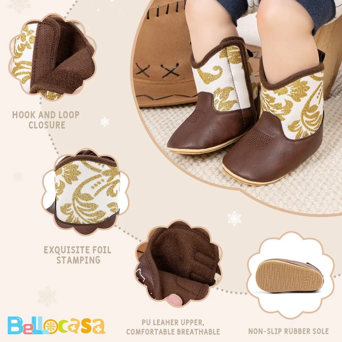 Baby Western Cowboy Boots Infant Boys Girls Non-Slip Soft Sole Booties Toddler Newborn First Walker Crib Shoes