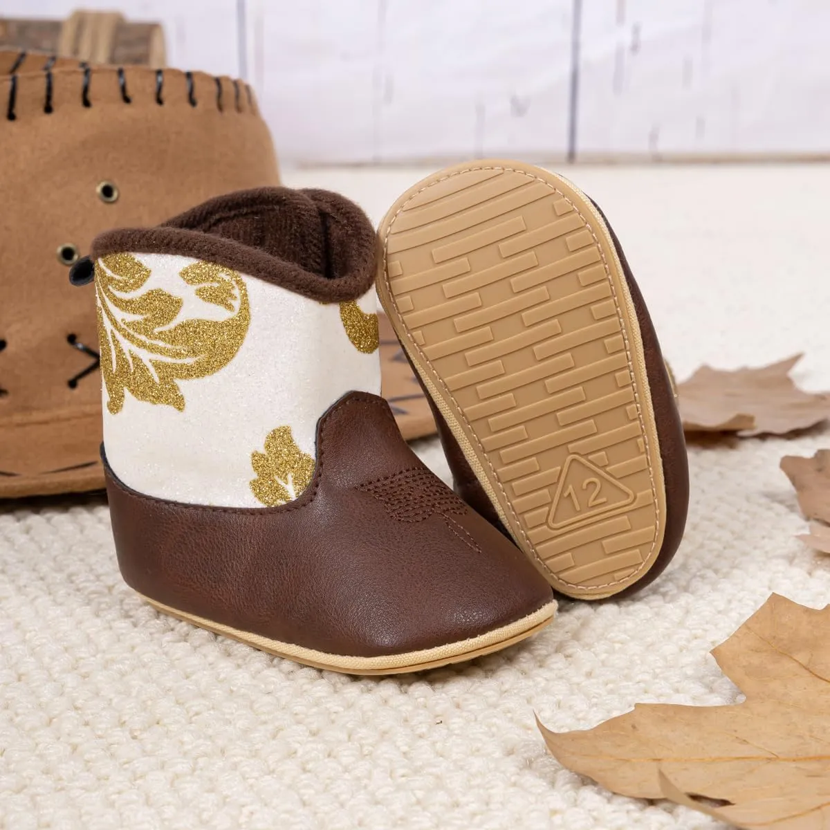 Baby Western Cowboy Boots Infant Boys Girls Non-Slip Soft Sole Booties Toddler Newborn First Walker Crib Shoes