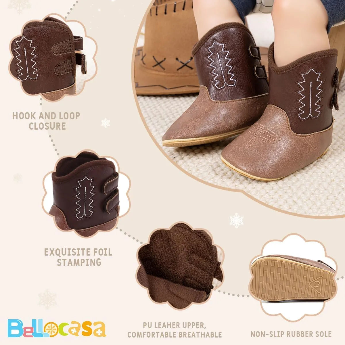 Baby Western Cowboy Boots Infant Boys Girls Non-Slip Soft Sole Booties Toddler Newborn First Walker Crib Shoes