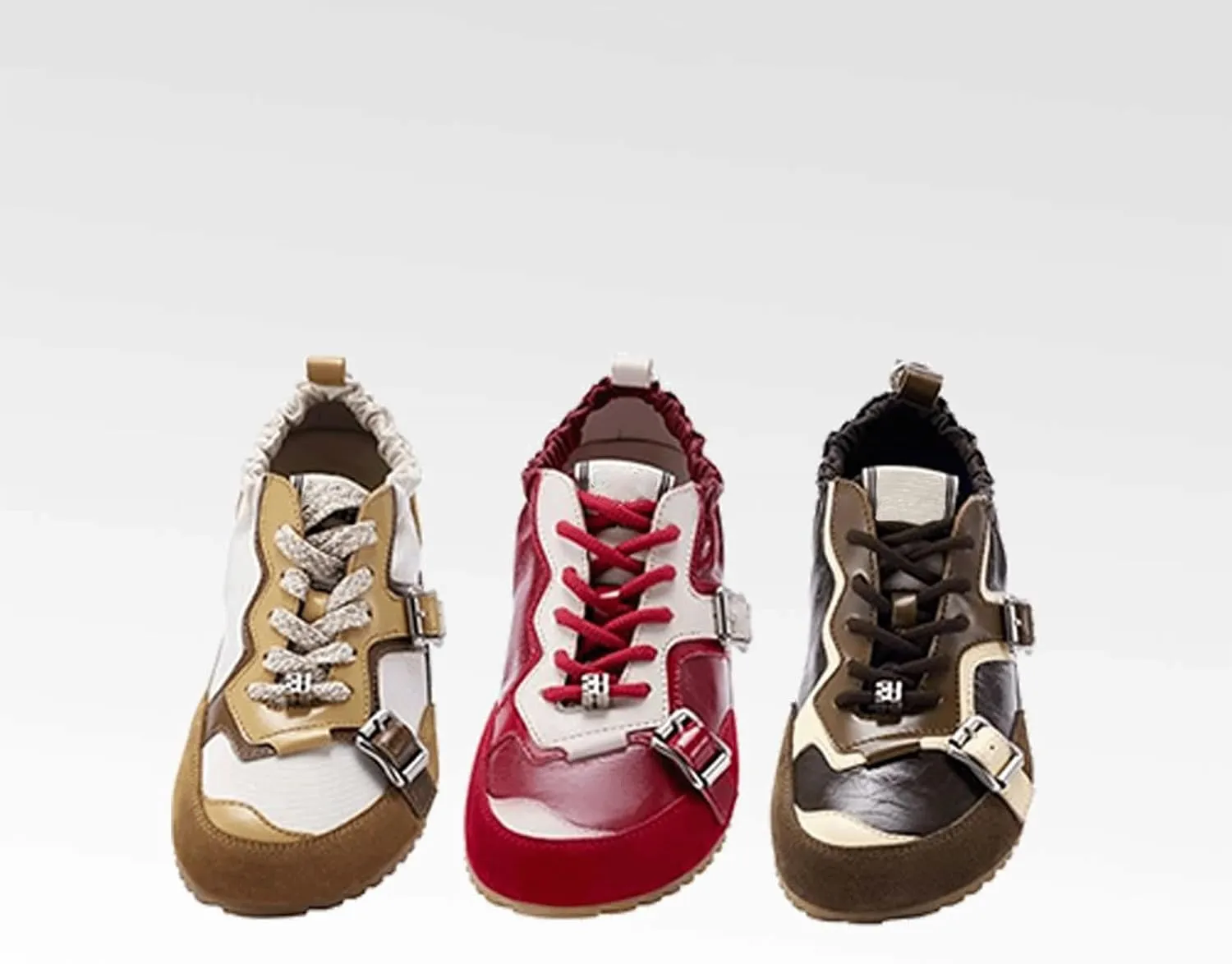 Ballet Sneakers for Woman Leather Trendy Wide Toe Lace Up Ballerina Flats Color Block Fancy Cute with Buckle Design Ballet Shoes 2025 Spring Summer Casual Walking Footwear