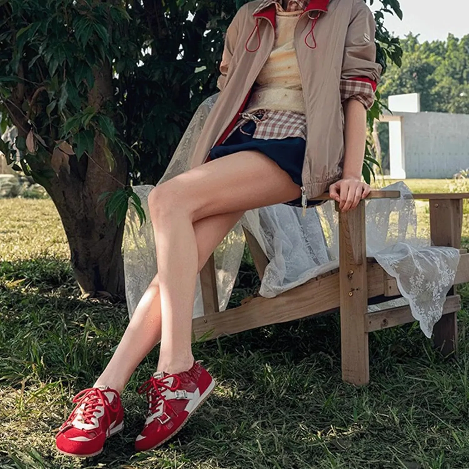 Ballet Sneakers for Woman Leather Trendy Wide Toe Lace Up Ballerina Flats Color Block Fancy Cute with Buckle Design Ballet Shoes 2025 Spring Summer Casual Walking Footwear