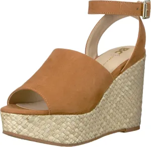 BC Footwear Womens Wild Orchids Vegan Suede Peep-Toe Wedge Sandals
