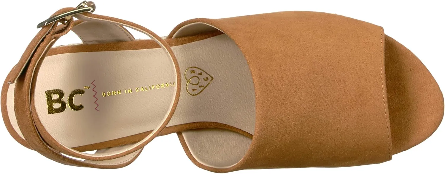 BC Footwear Womens Wild Orchids Vegan Suede Peep-Toe Wedge Sandals