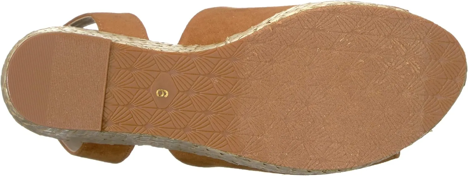 BC Footwear Womens Wild Orchids Vegan Suede Peep-Toe Wedge Sandals