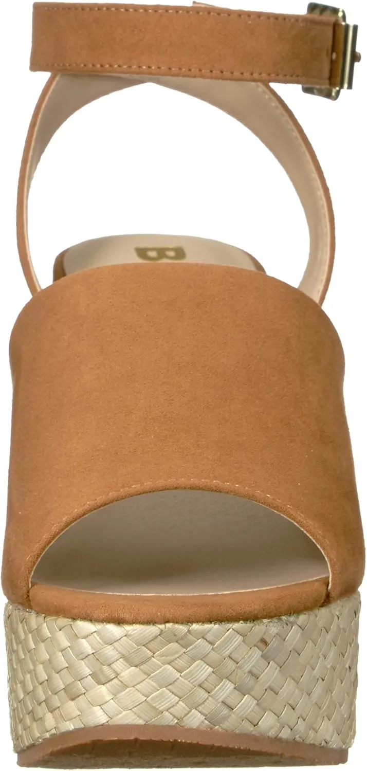 BC Footwear Womens Wild Orchids Vegan Suede Peep-Toe Wedge Sandals