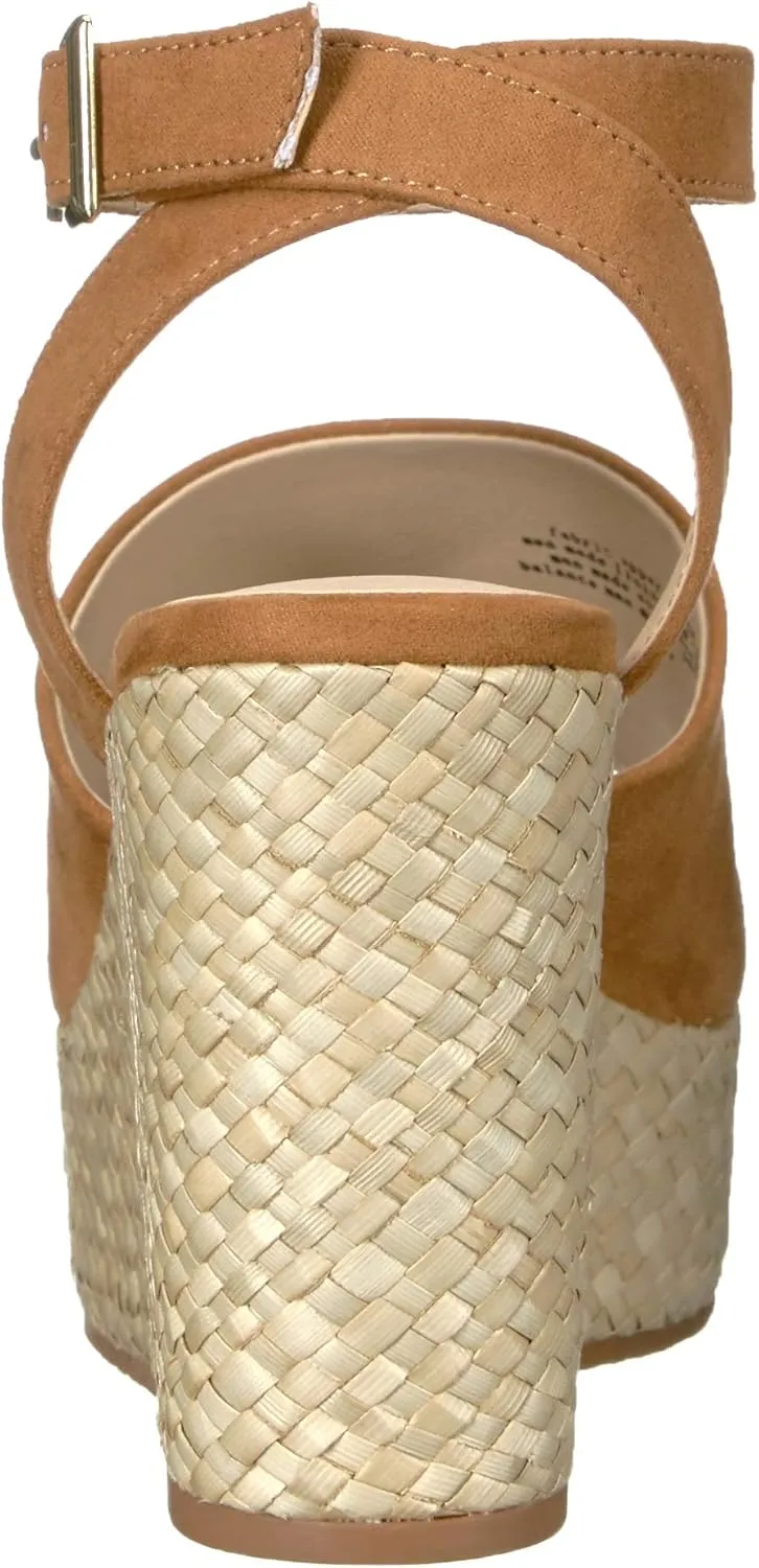 BC Footwear Womens Wild Orchids Vegan Suede Peep-Toe Wedge Sandals