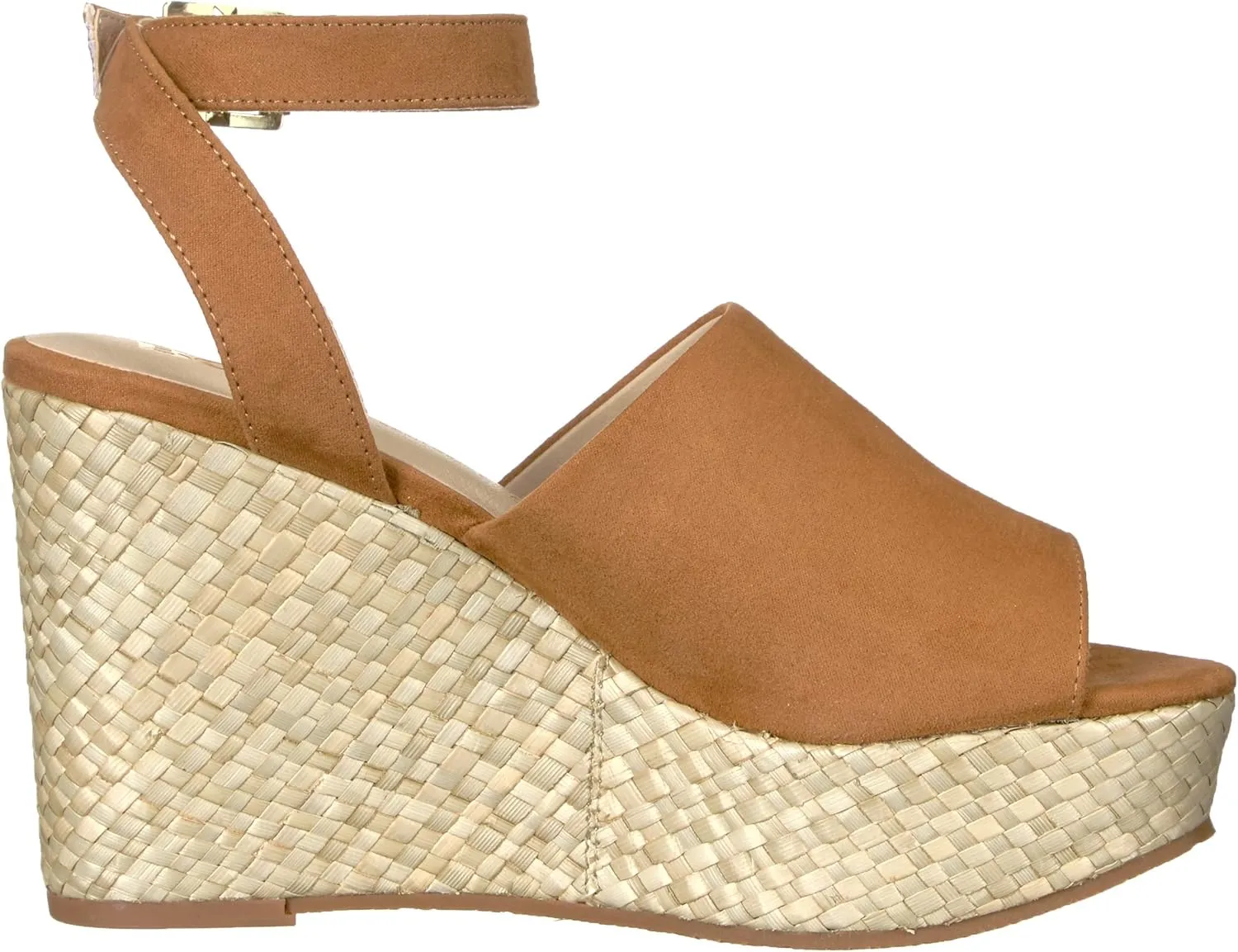 BC Footwear Womens Wild Orchids Vegan Suede Peep-Toe Wedge Sandals