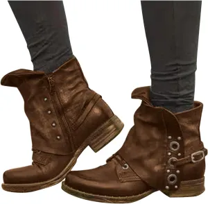 Bcshiye Ankle Boots for Women Low Heel,Fashion Slip-on Dressy Round Toe Combat Boots Comfort Western Chelsea Booties