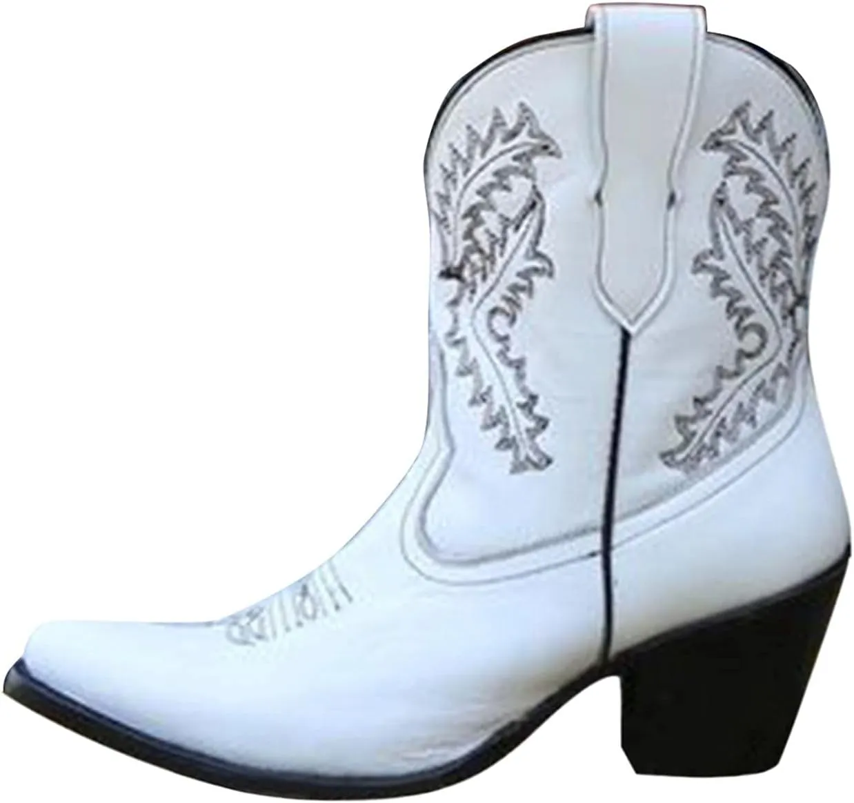 Bcshiye Women Vintage Embroidered Cowgrirl Boots Retro Short Western Ankle Boots Pointed Toe Chunky Mid Cowboy Boots
