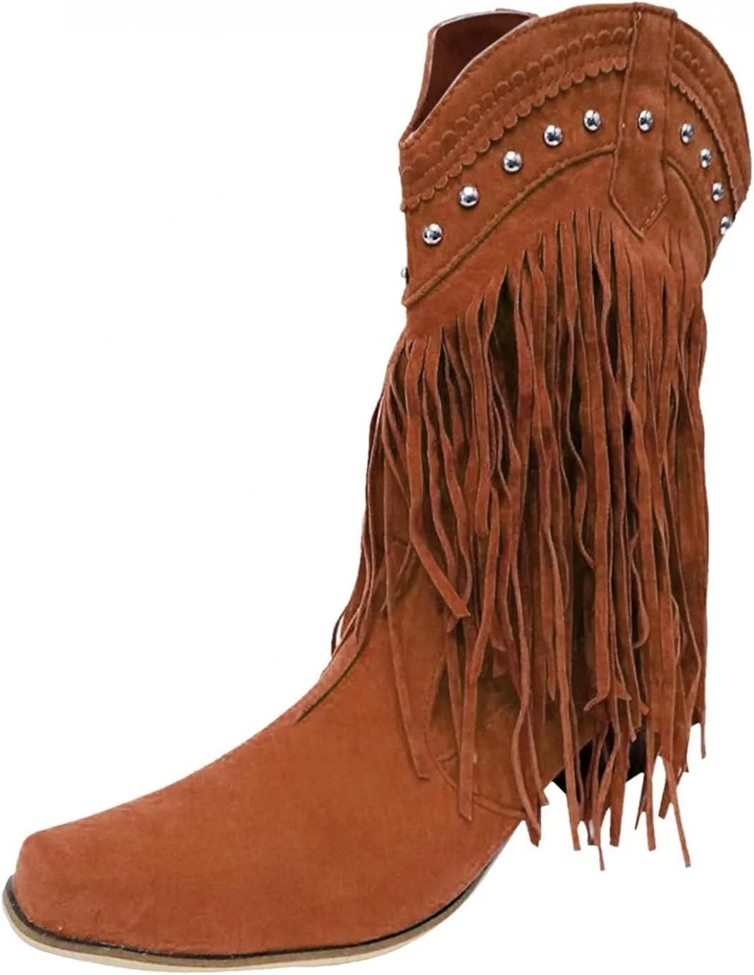 Bcshiye Women's Fringe Western Boot,Chunky Block Heel Tassel Cowboy Boots Vintage Cowgirl Knight Boots Knee High Boots