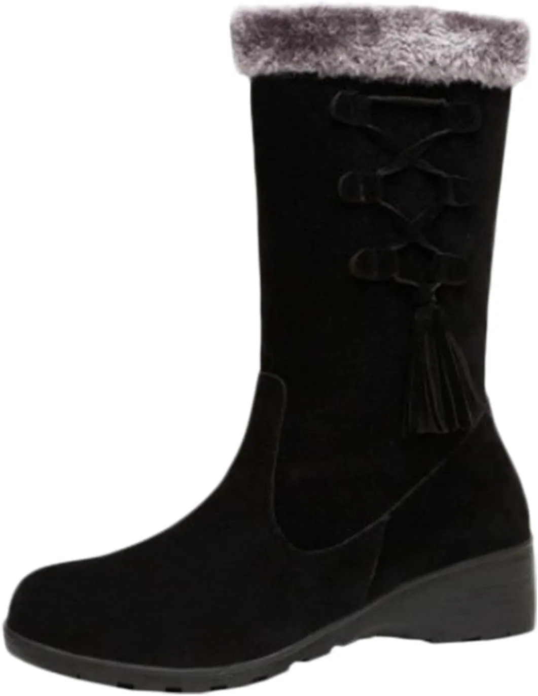 Bcshiye Women's Mid Calf Fashion Winter Snow Boots Outdoor Suede Slouch Combat Riding Boots with Fur Lined Collar