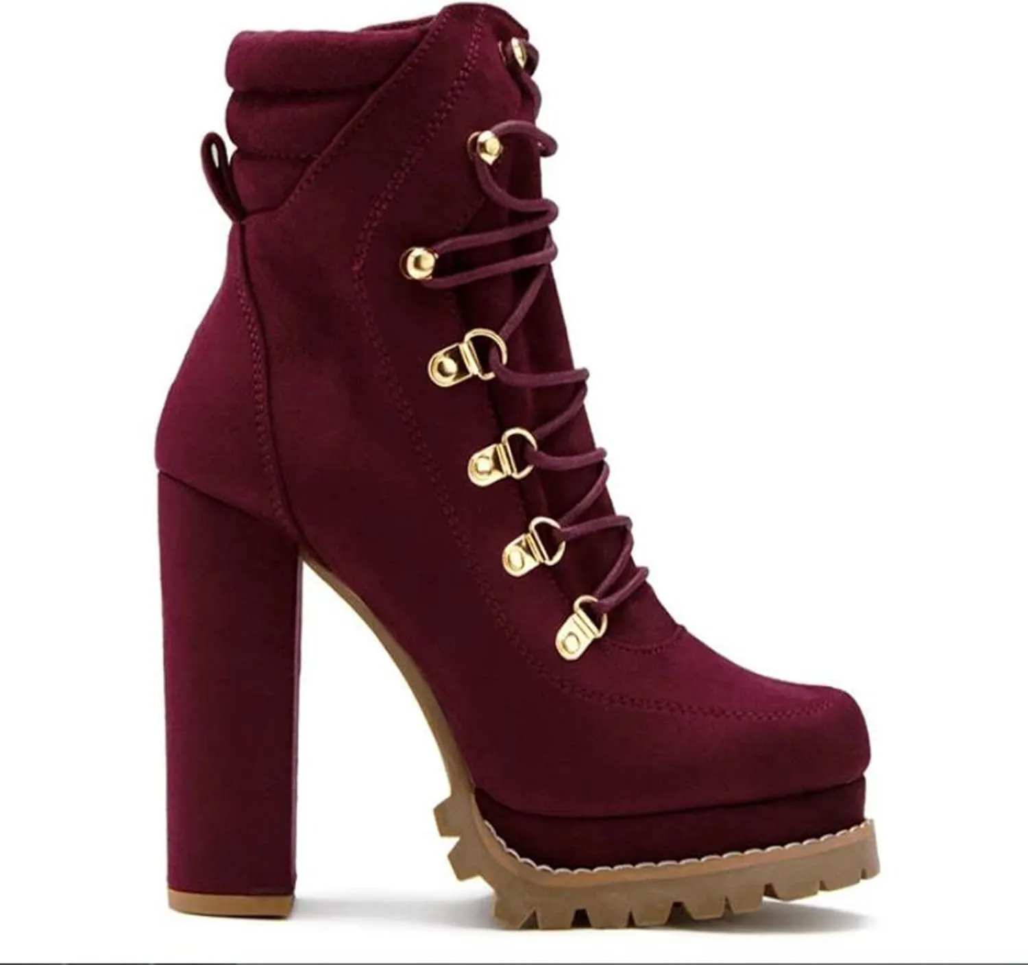 Bcshiye Women's Platform Ankle Boots Round Toe Lace Up Combat Boots Chunky High Heel Platform Knight Boots Winter Shoes