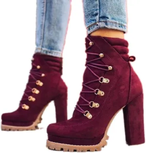 Bcshiye Women's Platform Ankle Boots Round Toe Lace Up Combat Boots Chunky High Heel Platform Knight Boots Winter Shoes