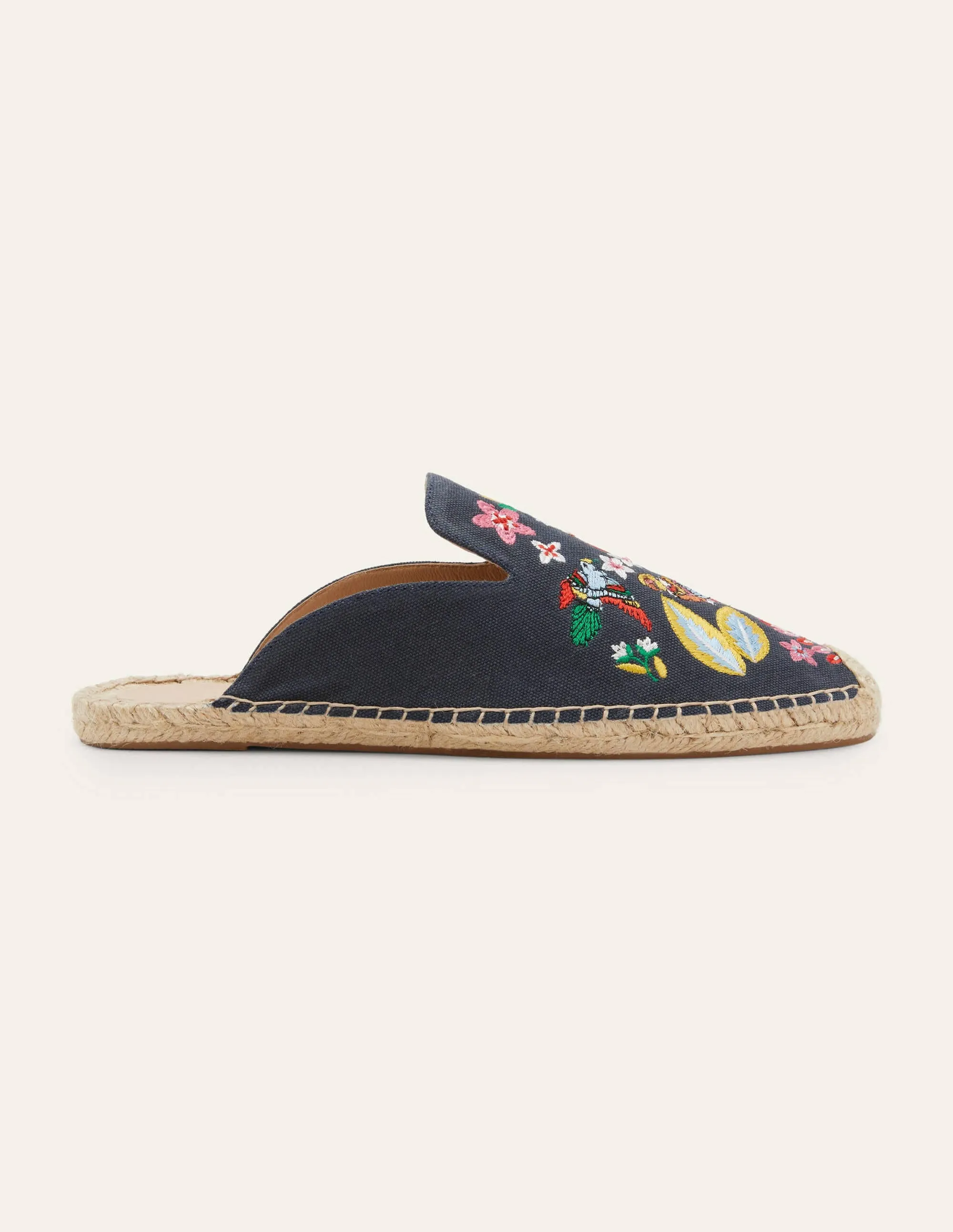 Bestickte Pantoletten-Espadrilles-Französisches Navy, Exotisches Paradies