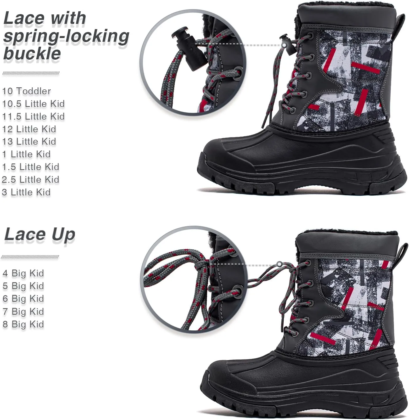 BODATU Boys' Waterproof Winter Snow Boots with Insulation for Cold Weather