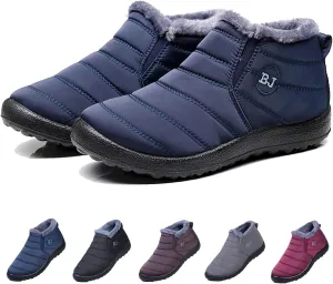 Boojoy Winter Boots, Winter Warm Anti-slip Ankle Booties, Waterproof Slip on Outdoor Fur Lined Snow Shoes for Womens