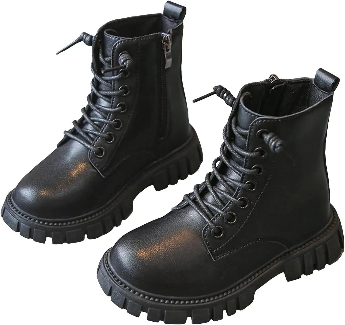 Boys Girls Waterproof Combat Boots Lace Up Side Zipper Ankle Booties Lug Sole Chelsea Boots Casual Walking Shoes