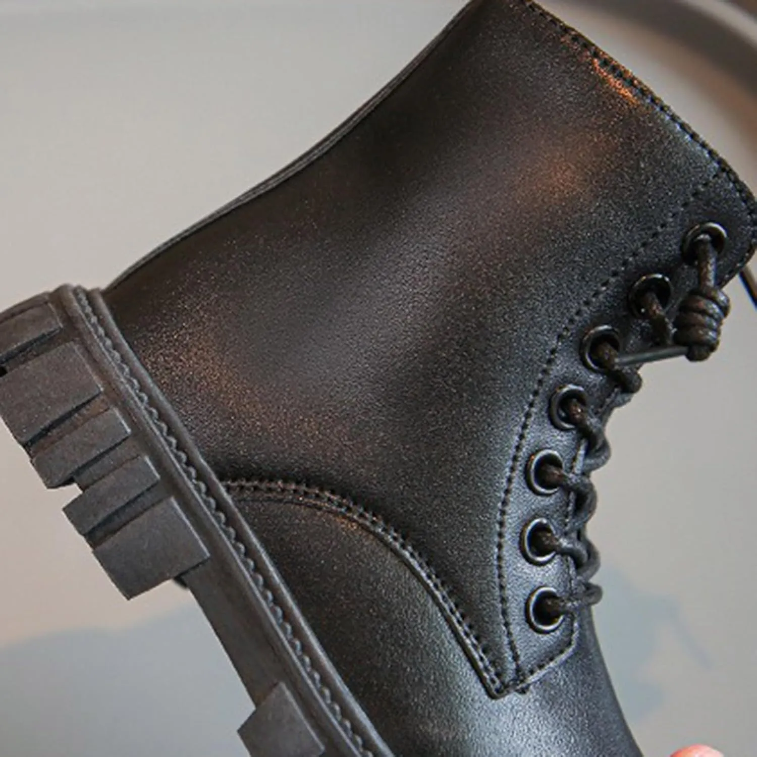 Boys Girls Waterproof Combat Boots Lace Up Side Zipper Ankle Booties Lug Sole Chelsea Boots Casual Walking Shoes