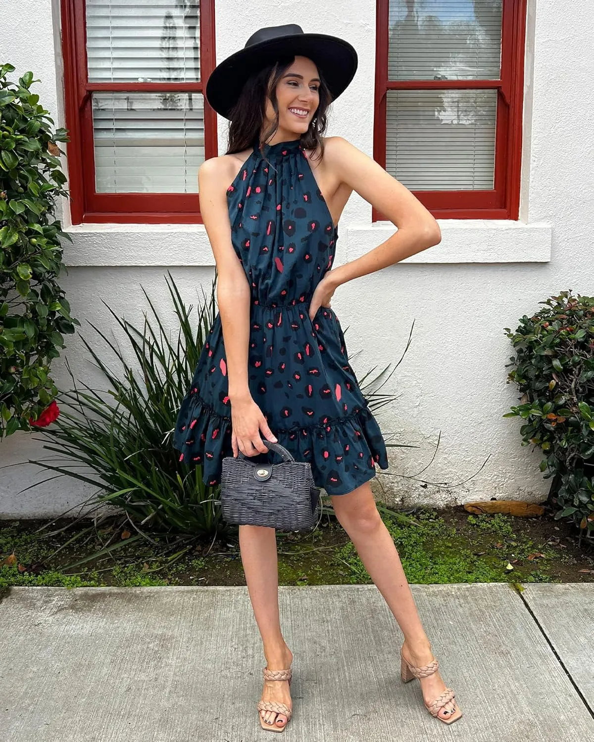 BTFBM Women Halter Neck Summer Dresses 2025 Spring Casual Sleeveless Floral Polka Dot Ruffle Mini Boho Beach Sun Dress