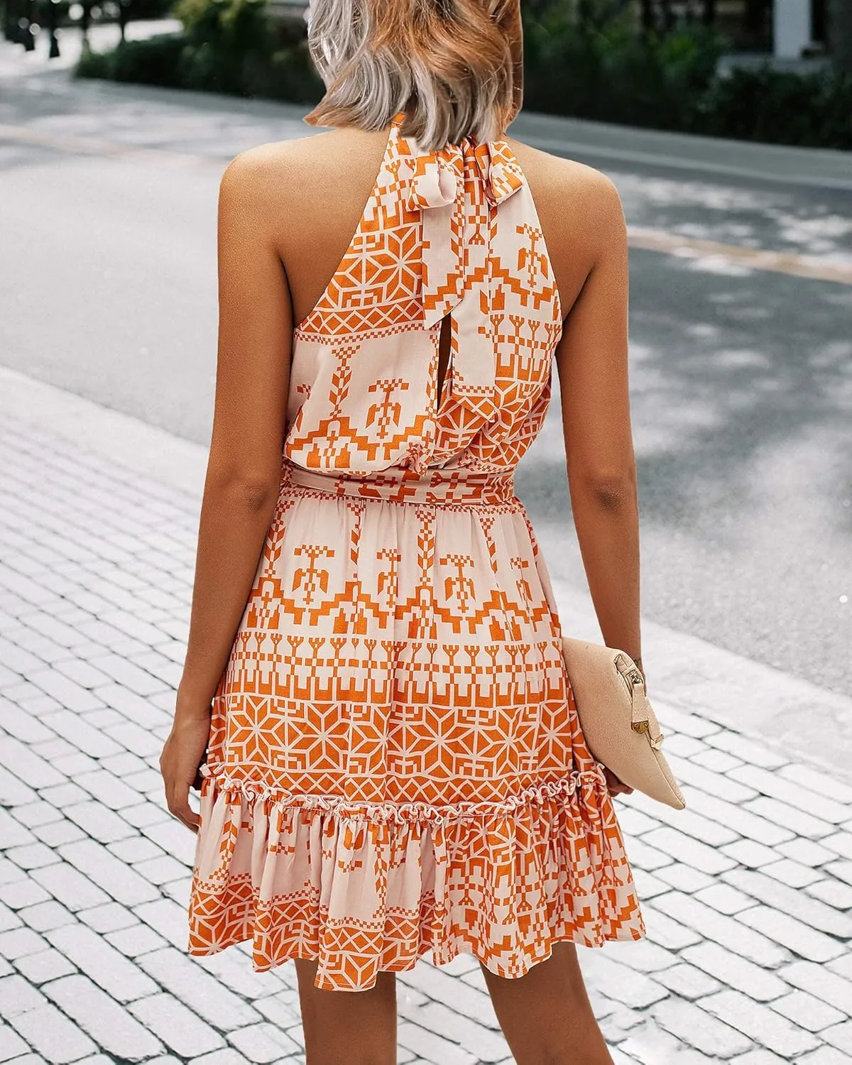 BTFBM Women Halter Neck Summer Dresses 2025 Spring Casual Sleeveless Floral Polka Dot Ruffle Mini Boho Beach Sun Dress