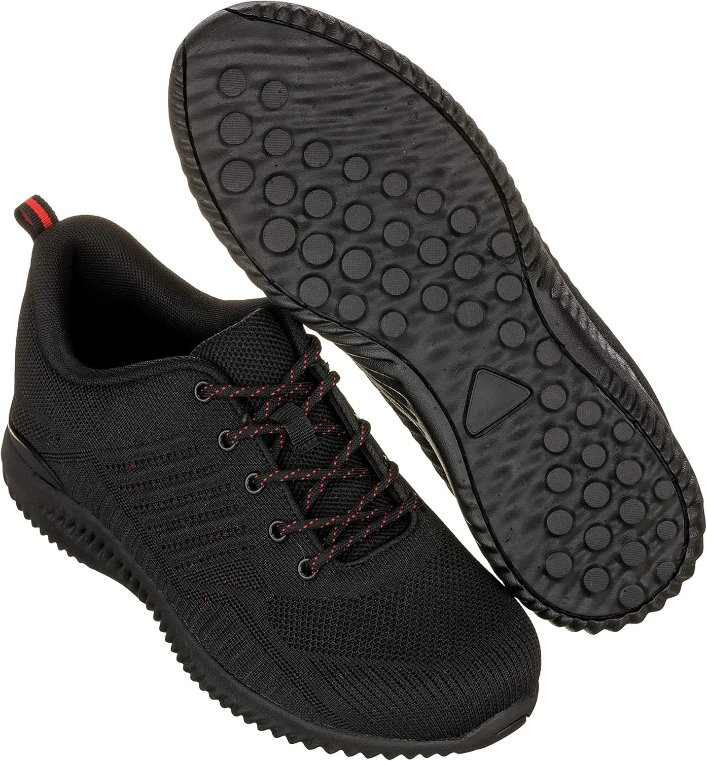 CALTO Men's Invisible Height Increasing Elevator Shoes - Black/Red Ultra Lightweight Sporty Sneakers - 2.6 Inches Taller - Q211 - Size 11 D(M) US