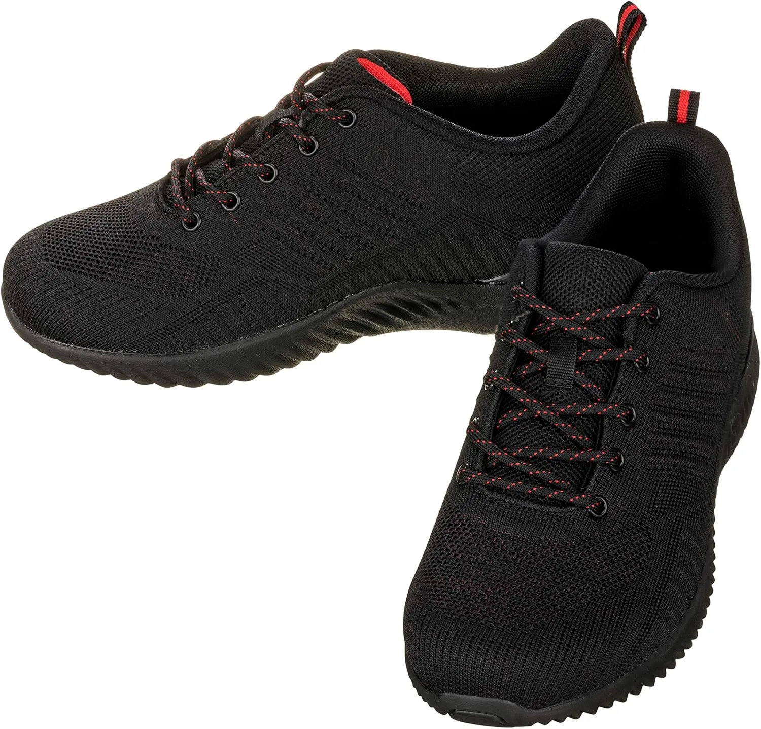 CALTO Men's Invisible Height Increasing Elevator Shoes - Black/Red Ultra Lightweight Sporty Sneakers - 2.6 Inches Taller - Q211 - Size 11 D(M) US