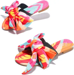 Cape Robbin BABO Flat Sandals Slides for Women, Womens Square Toe Mules Slip On Shoes with Bow - Orange Size 6