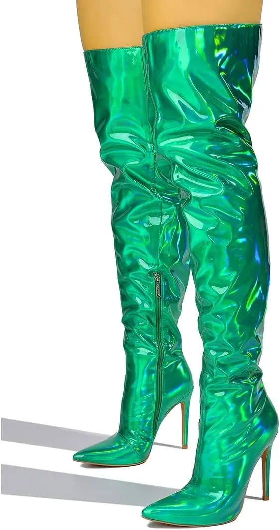 Cape Robbin Women's Metallic Thigh High Over-The-Knee Boots - Zippered Pointed Toe & Stiletto Heel (Bemilia)