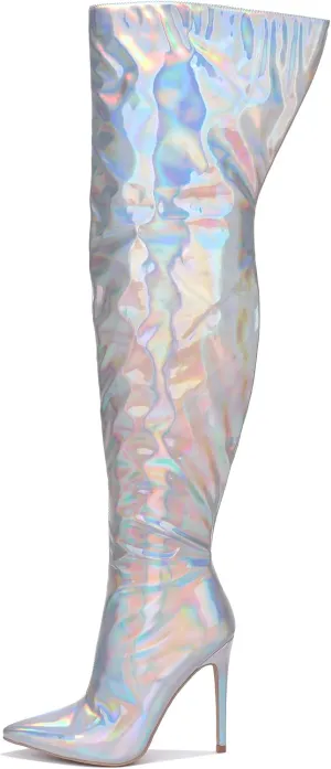 Cape Robbin Women's Metallic Thigh High Over-The-Knee Boots - Zippered Pointed Toe & Stiletto Heel (Bemilia)