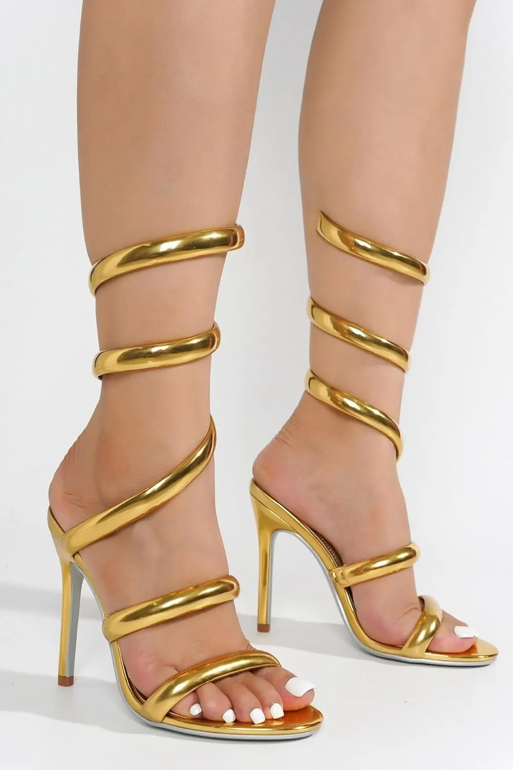 Cape Robbin Women's Open Toe Spiral Wrap Up Strappy High Heels Sandals, Gold