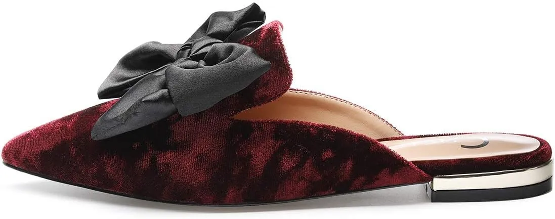 Castamere Womens Pointed Toe Bow-Knot Mules Slip On Velvet Slippers Casual Comfortable Flats