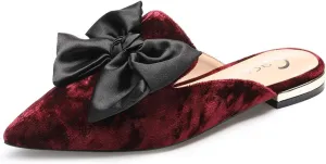 Castamere Womens Pointed Toe Bow-Knot Mules Slip On Velvet Slippers Casual Comfortable Flats