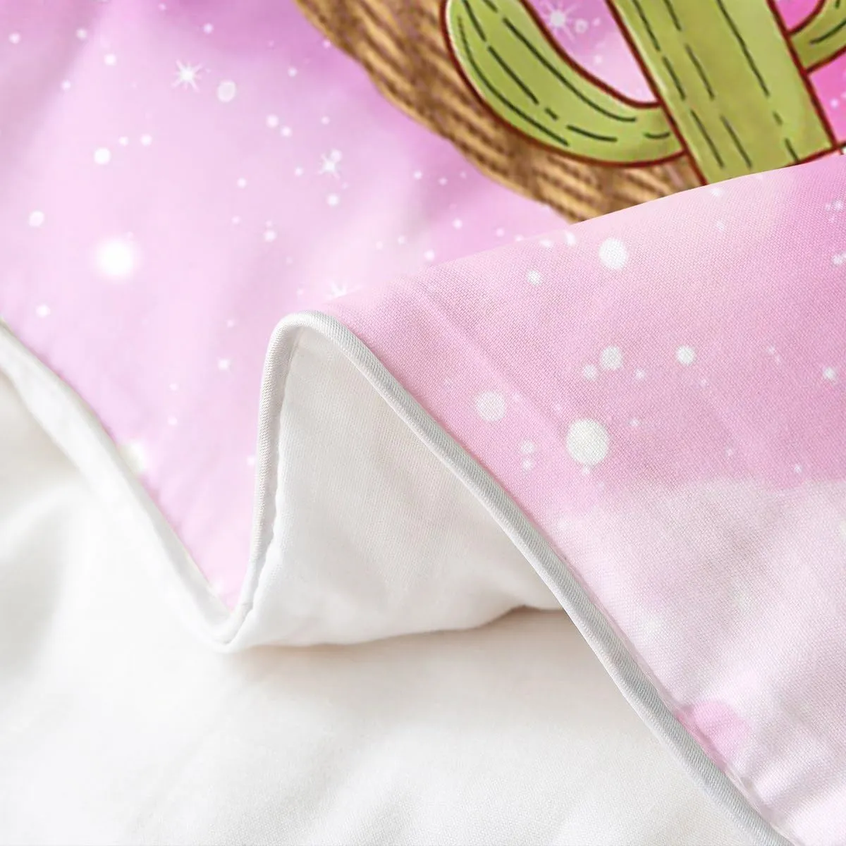 Castle Fairy Pink Cowgirl 100% Nature Cotton Kids Duvet Cover Western Cowboy Hat Boots Print Comforter Cover Twin Size with 1 Pillowcase Purple Blue Starry Nebula Galaxy Aesthetic Luxury Bedding Set