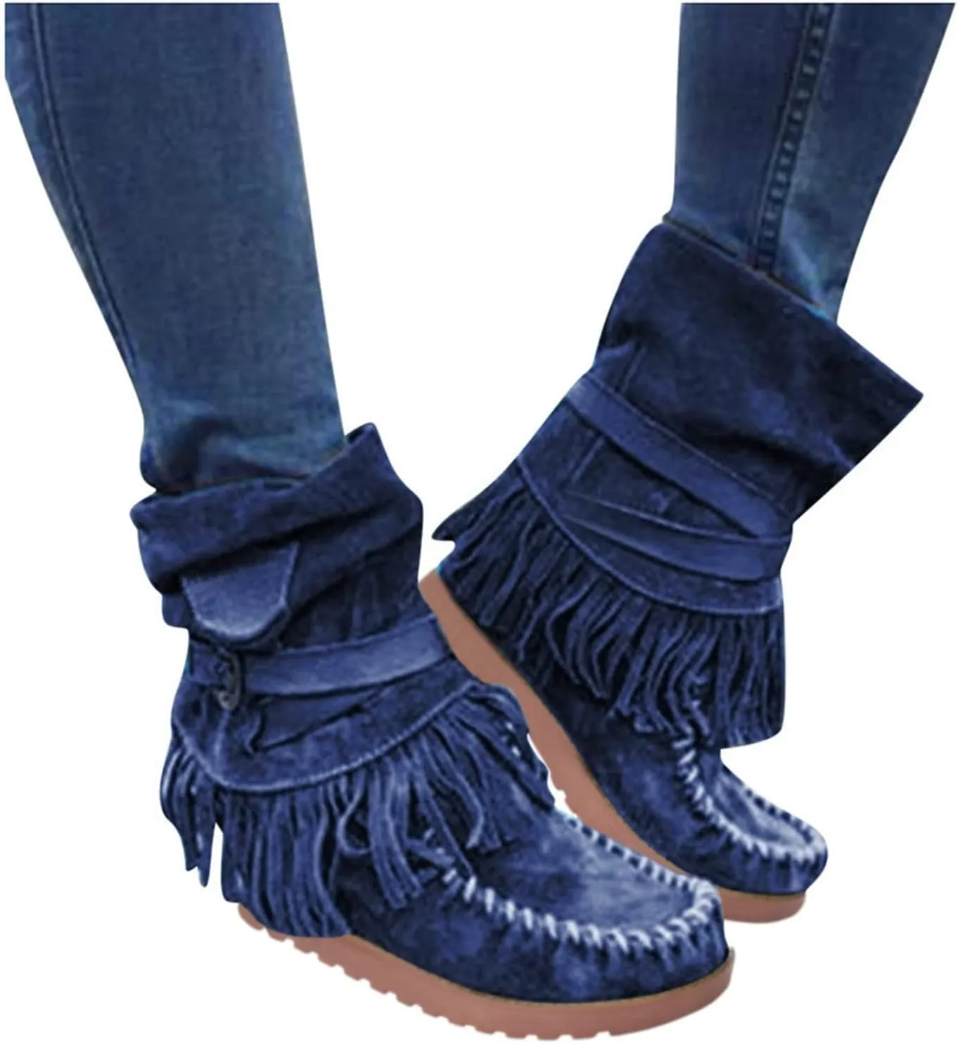 Casual Fashion Women Ankle Boots Women's Boots Ankle Boots Casual Retro Fringe Tassel Round Toe Flat Women's Boots
