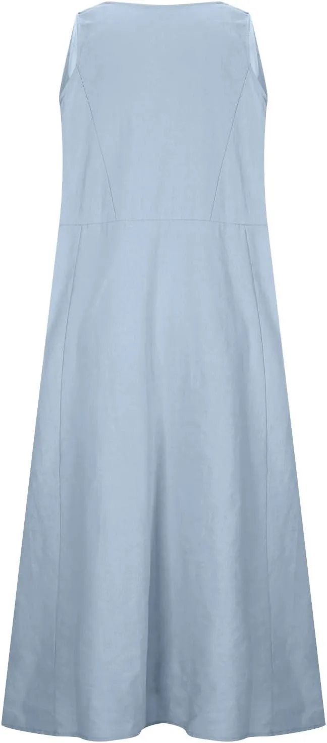 Casual Summer Dresses for Women 2024 Plus Size Sleeveless Flowy Beach Long Dress Dandelion Print Tank Sun Dresses