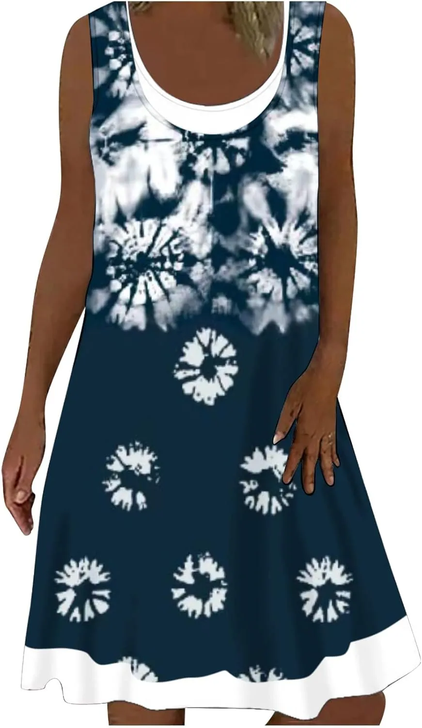 Ceboyel Women Denim Print Short Dress Sleeveless Tank Dresses Summer Causal Swing Tshirt Dress Trendy Beach Vacation Outfits