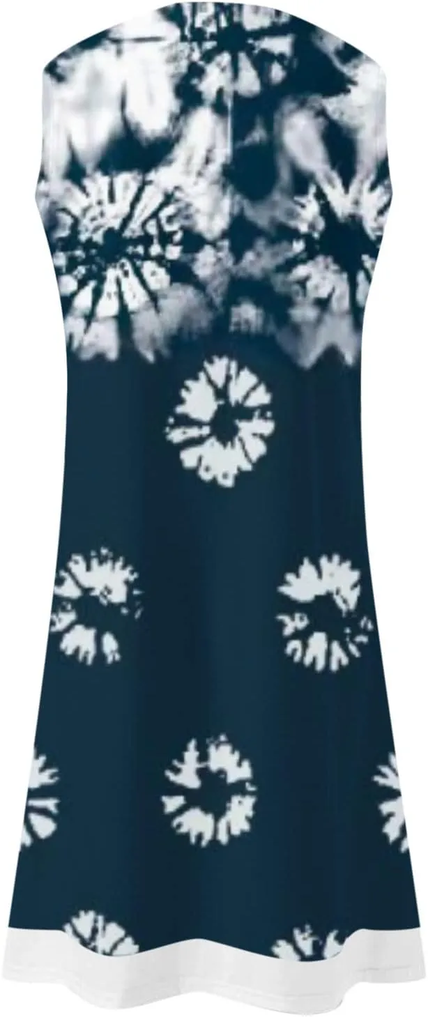 Ceboyel Women Denim Print Short Dress Sleeveless Tank Dresses Summer Causal Swing Tshirt Dress Trendy Beach Vacation Outfits