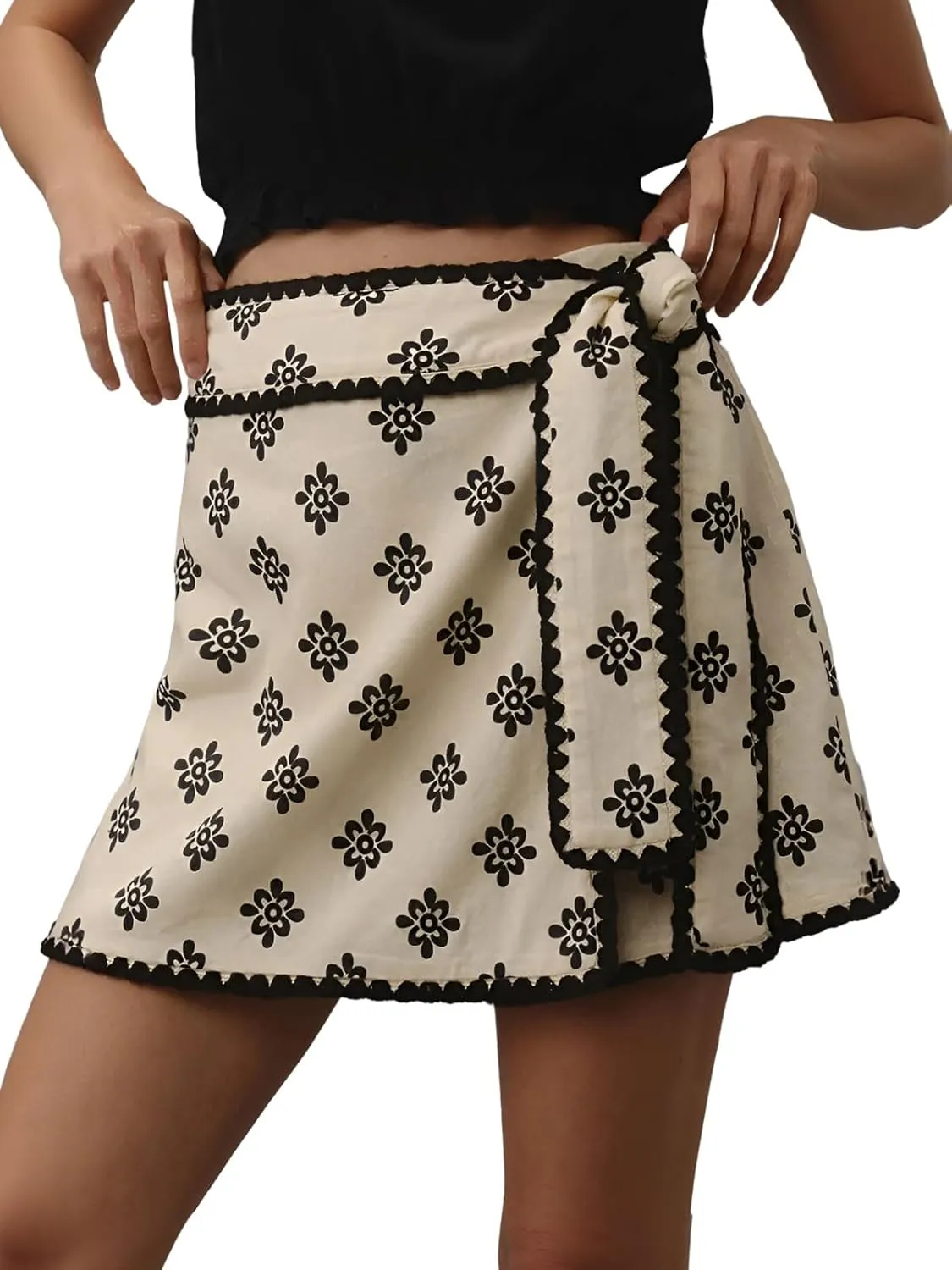 CHARTOU Women's Summer Casual Side Knot Beach Wrap Skort Floral A Line Shorts Mini Skirts with Shorts