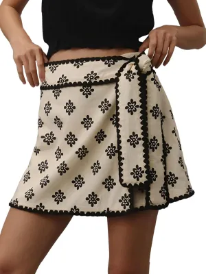 CHARTOU Women's Summer Casual Side Knot Beach Wrap Skort Floral A Line Shorts Mini Skirts with Shorts