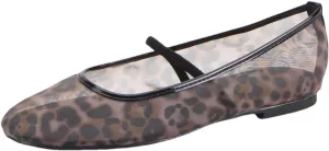 Cheetah Mesh Ballet Flats for Women Leopard Print Mary Jane Shoes Round Toe Spring Summer Comfort Footwear