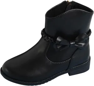 Childrens Leather Side Zipper Booties With Bows Kids Girls 𝐖aterproof Ankle Boots Toddler Light Cozy Shoes
