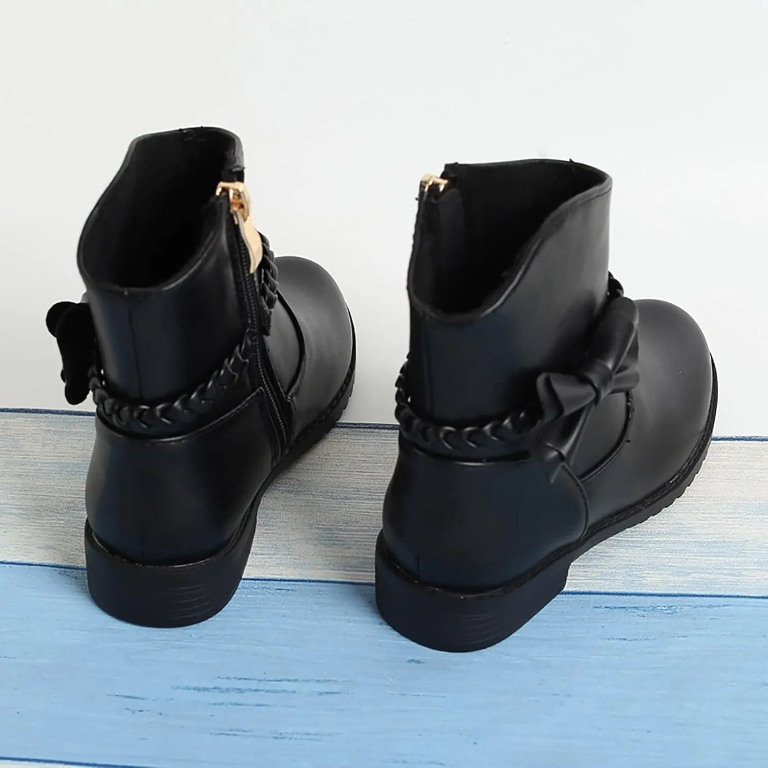 Childrens Leather Side Zipper Booties With Bows Kids Girls 𝐖aterproof Ankle Boots Toddler Light Cozy Shoes