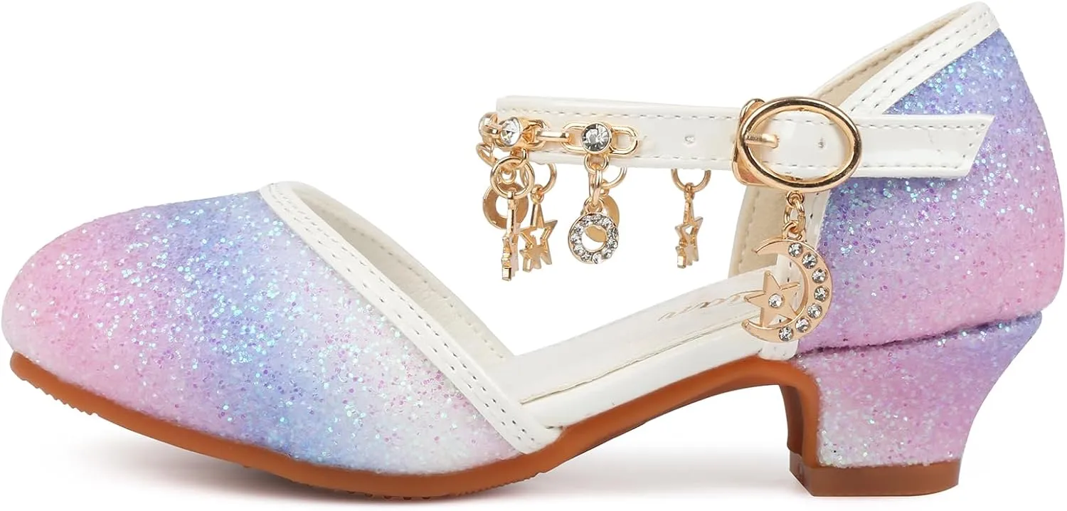 ChuLian Girls Dress Shoes Glitter Sequins Princess Low Heels Party Dance Shoes Party Wedding Flower Girls Sandals