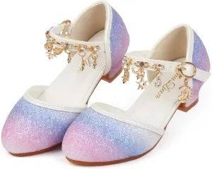ChuLian Girls Dress Shoes Glitter Sequins Princess Low Heels Party Dance Shoes Party Wedding Flower Girls Sandals