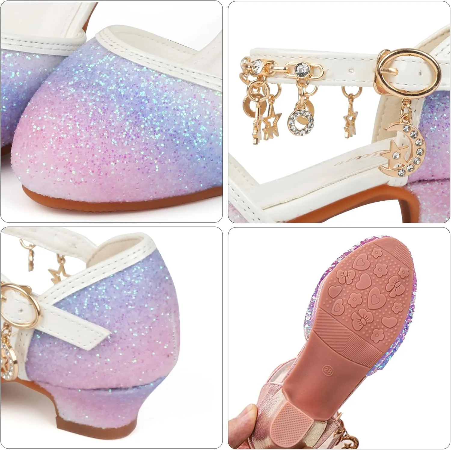 ChuLian Girls Dress Shoes Glitter Sequins Princess Low Heels Party Dance Shoes Party Wedding Flower Girls Sandals