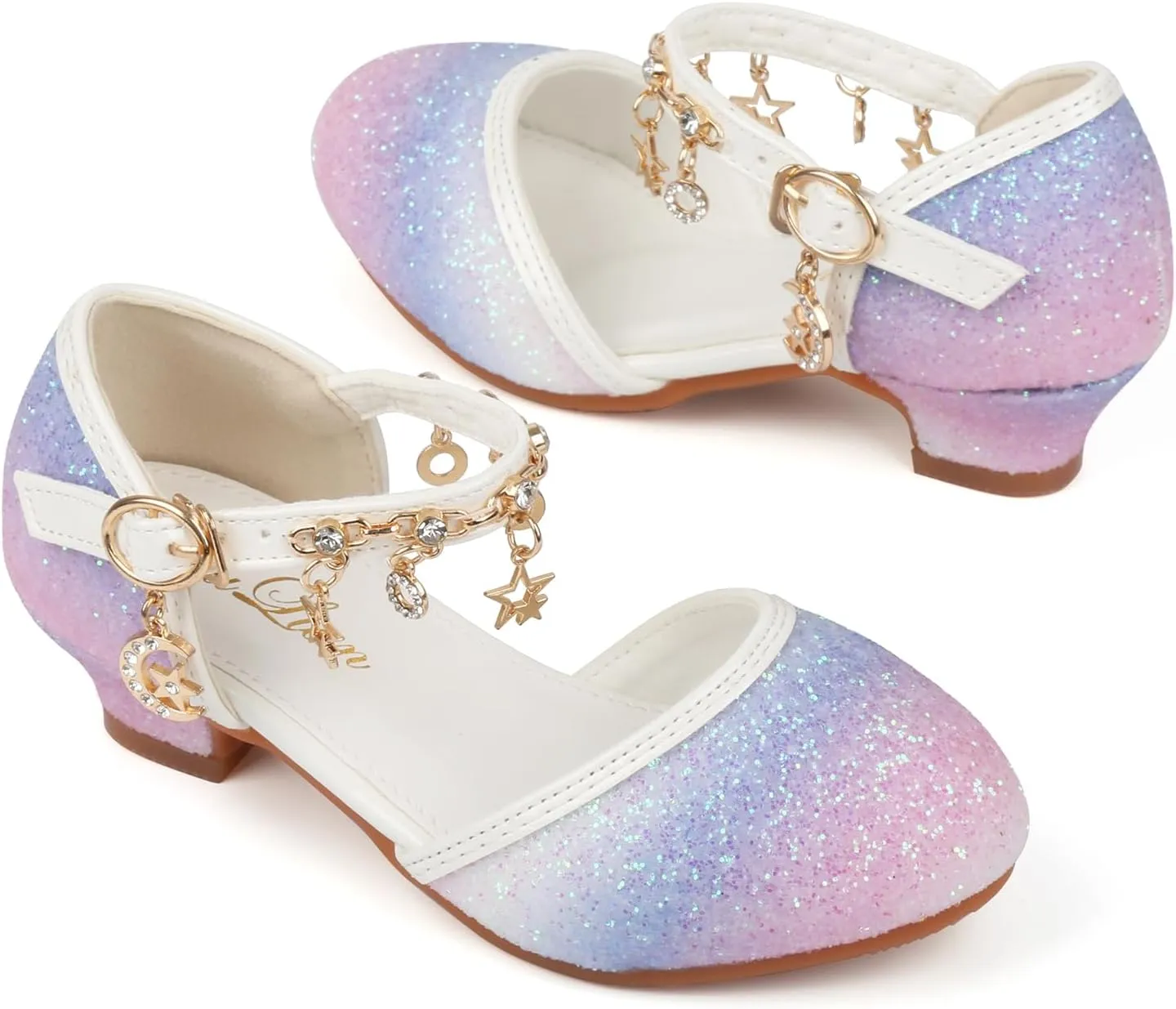 ChuLian Girls Dress Shoes Glitter Sequins Princess Low Heels Party Dance Shoes Party Wedding Flower Girls Sandals