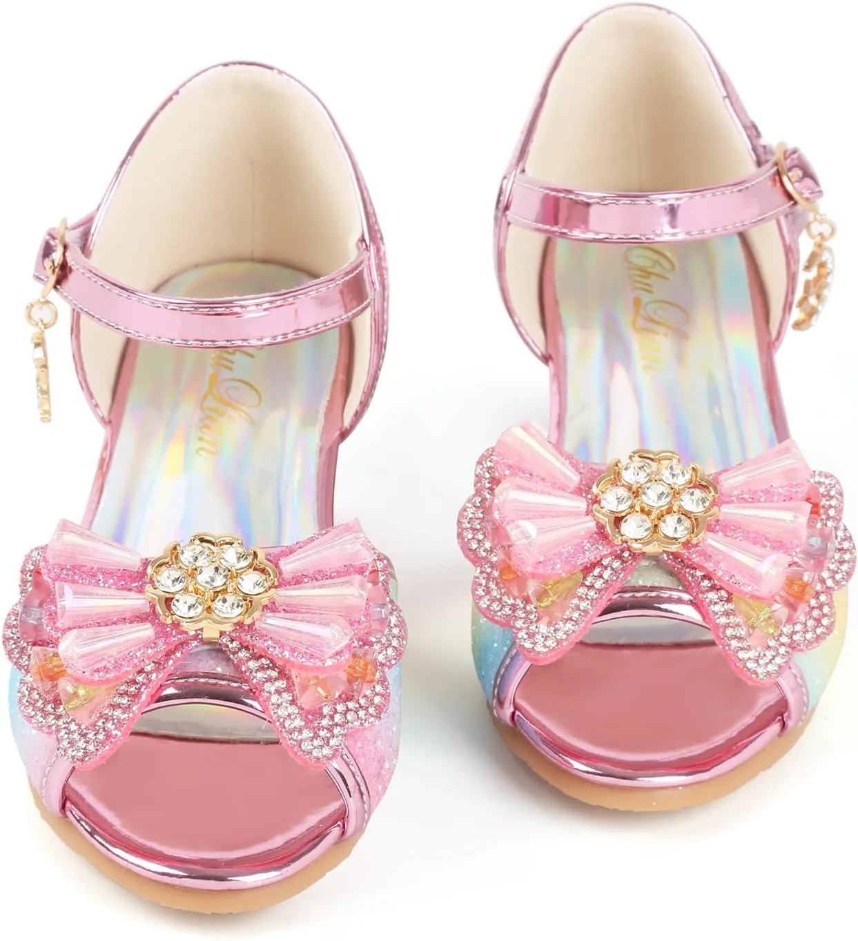 ChuLian Girls Dress Shoes Princess High Heels Sparkly Bow Dress Sandals Party Wedding Flower Girls Shoes Toddler Little Big Kid
