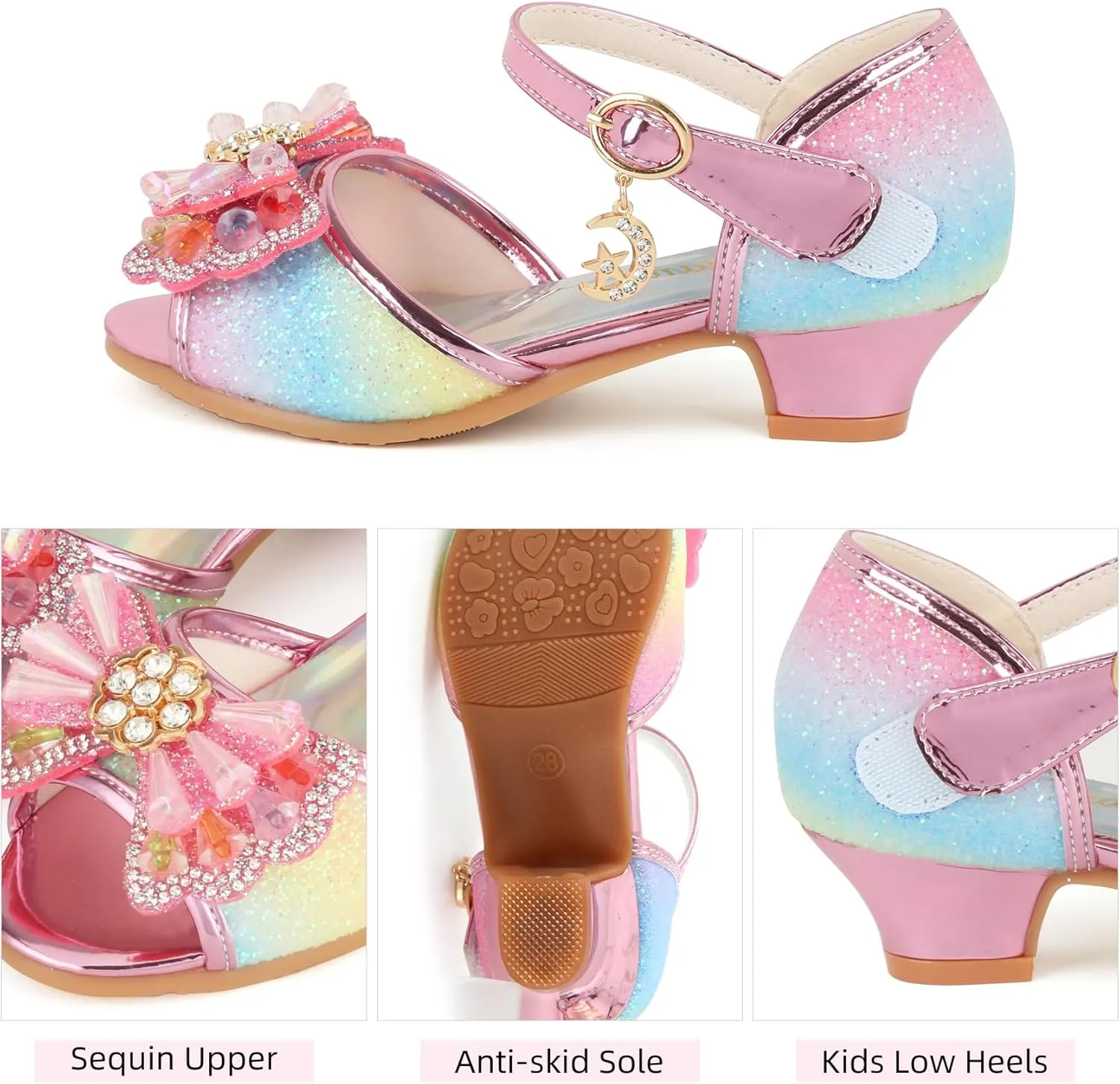 ChuLian Girls Dress Shoes Princess High Heels Sparkly Bow Dress Sandals Party Wedding Flower Girls Shoes Toddler Little Big Kid
