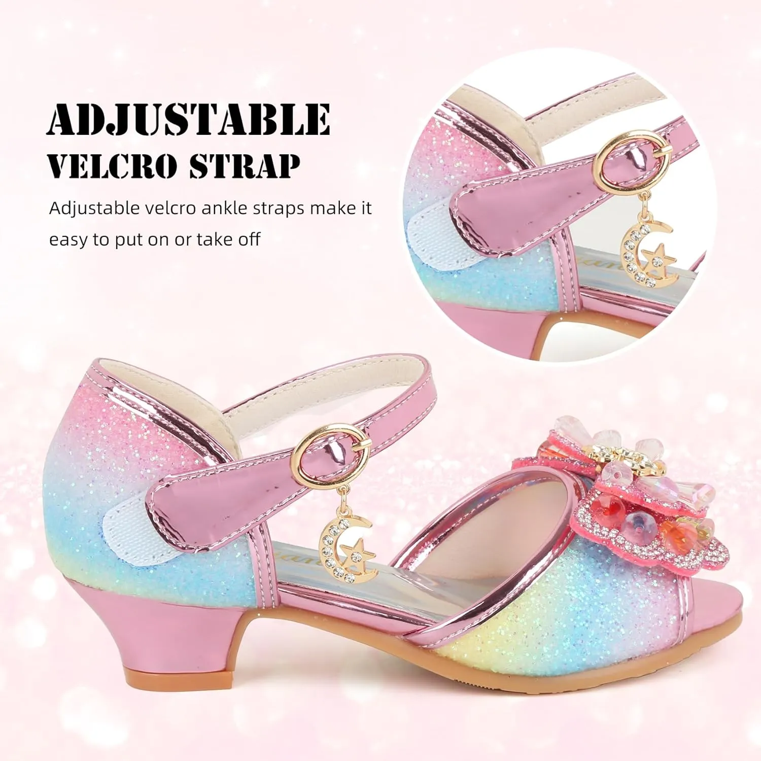 ChuLian Girls Dress Shoes Princess High Heels Sparkly Bow Dress Sandals Party Wedding Flower Girls Shoes Toddler Little Big Kid