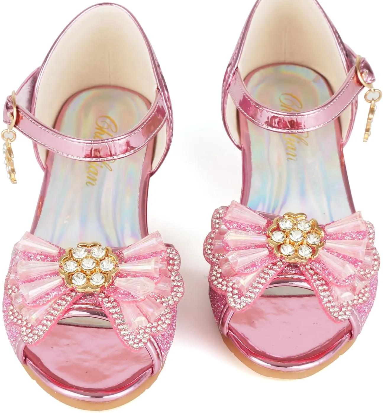 ChuLian Girls Dress Shoes Princess High Heels Sparkly Bow Dress Sandals Party Wedding Flower Girls Shoes Toddler Little Big Kid